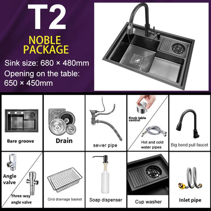 Stepped Stainless Steel Sink Kitchen with Cup Washer Multifunctional Large Single Slot Washbasin Dishwasher Sinks