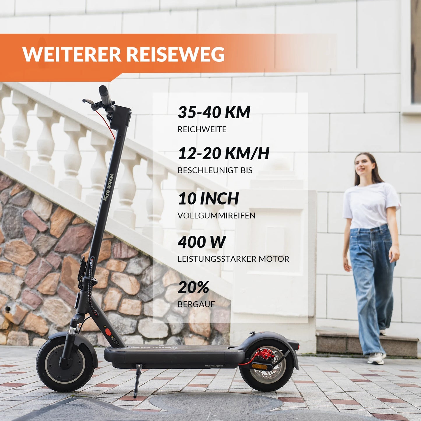 5TH WHEEL ES14 （ABE)Adult E-Scooter 400W Motor 48V 7.5AH Battery City Electric Scooter 10" Solid Tires Foldable EScooter.