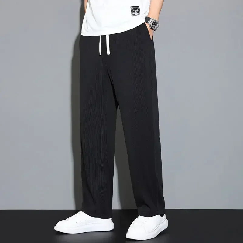 Summer Loose Ice Silk Pants Men's Drape 100KG Size Long Pants Fat Casual Sports Pants Wide Leg Straight Pants Tide Brand