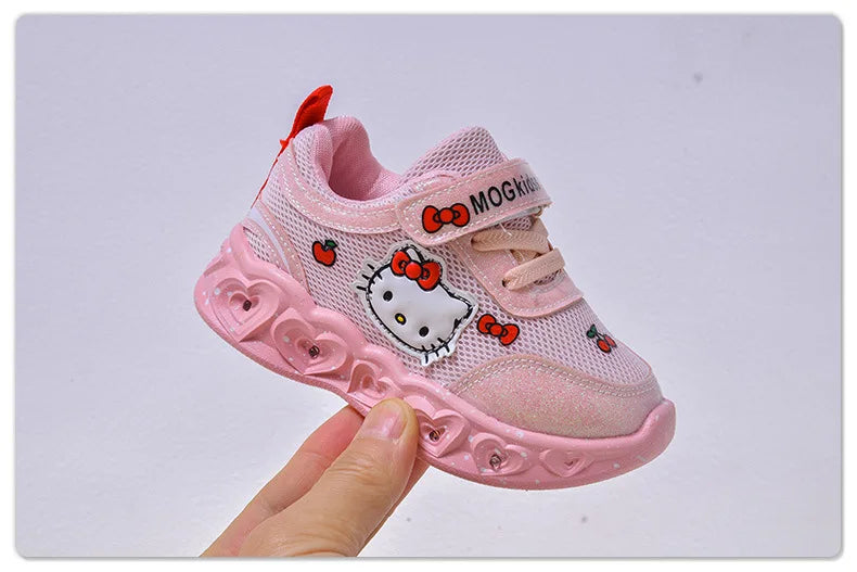 Kids'Casual Shoes Girls Led Light Cartoon PU Leather Fashion Sport Flat Bottom Shoes Breathable White Pink Size 21-30.