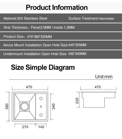 ASRAS Hidden Bar Island kitchen Sink Nanometer SUS 304 Flip Cover Hidden Handmade Small Size kitchen Sinks With Cup Rinser