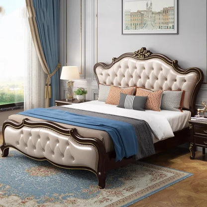 Europäisches Luxus-Doppelbett, modernes weißes King-Size-Doppelbett mit ästhetischem Rahmen, hochwertiges, schlafendes, beleuchtetes Deux-Tischmöbel für Schlafzimmer