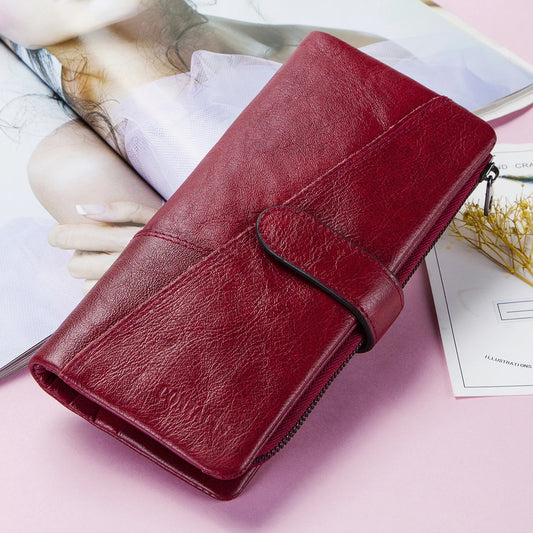 Contact's 100% Genuine Leather Wallet Women Long Coin Purse Hasp Design Clutch Bags Name Engraving Card Holder Wallets Cartera.