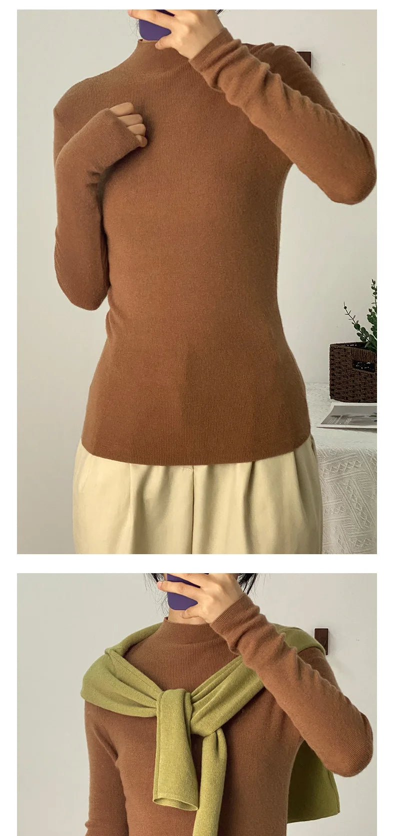 100% Ultra-fine Merino Wool Sweater Autumn and Winter Loose and Simple Semi-turtleneck Wool Bottoming Shirt Multi-color Sweater