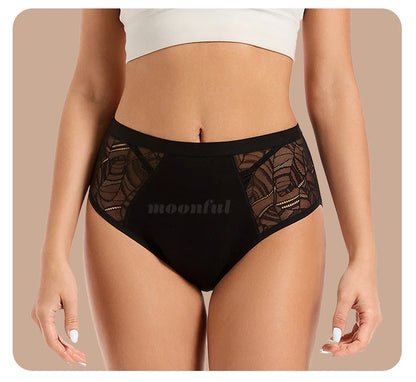 Moonful Women's Menstrual Panties High Waist Leak Proof 4 Layer Breathable Lace Period Underwear Girls Absorbent Brief.