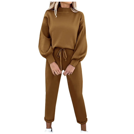 2 Piece Suit Sports for Women's Solid Color Fashion Casual Outfits Set Loungewear Long Sleeve Wide Leg Pants Streetwear.