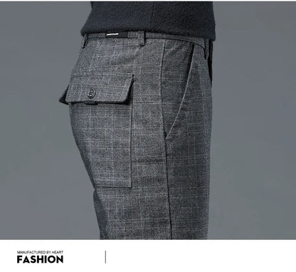 Spring Autumn Korea Plaid Pants Men Fashion Comfortable Elastic Casual Business Trousers Male Formal  Suit Pant.