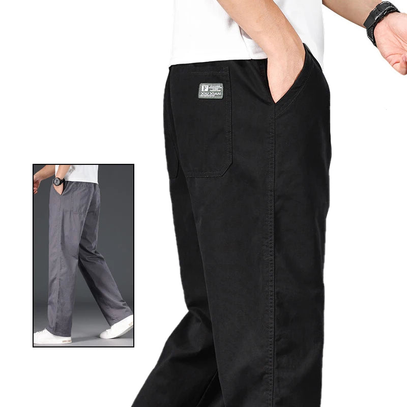 Big Size Mens Casual Pants Relaxed Fit Cotton Trousers Elastic Waist Drawstring Sweatpants Mens Jogger Pants Summer Spring.