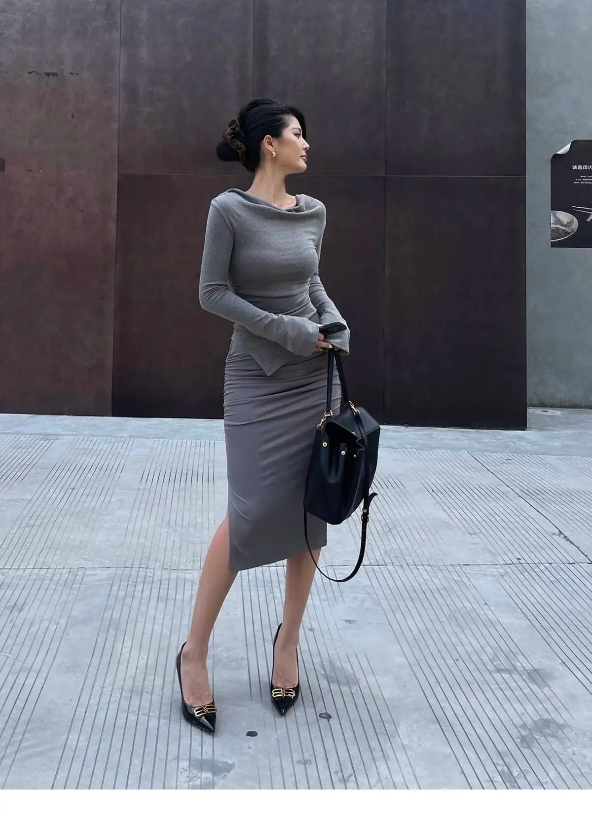 New Spicy Girl One Shoulder Trumpet Long Sleeve T-shirt Female Autumn Slim Sweet Fashion Korean Women Tees Sweet 2025 New 91NV