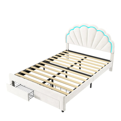 Rosahqnda gepolsterter Bettrahmen mit blumenförmigem Kopfteil, Bettrahmen, Einzelbett, Blütenblattbett, Jugendbett für Jungen und Mädchen