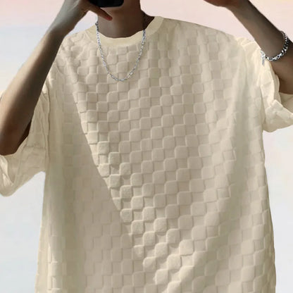 European and American Oversized Fashion Brand Men's Summer New Chessboard Plaid Loose Sports and Leisure Two-Piece Set