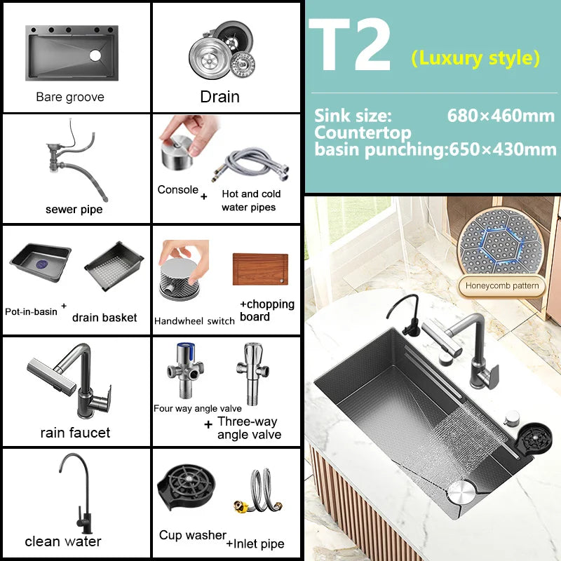 Waterfall Sink Large Single Slot Stainless Steel Kitchen Sink Embossed Washbasin Under The Basin Installation For Kitchen