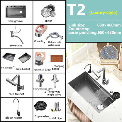 Waterfall Sink Large Single Slot Stainless Steel Kitchen Sink Embossed Washbasin Under The Basin Installation For Kitchen