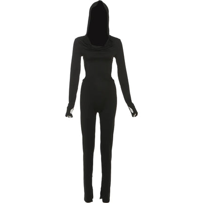 Weird Puss Hooded Backless Jumpsuit Woman Sexy Fitness Waistless Stretch Skinny Midnight  Activity Workout Streetwear Overalls.