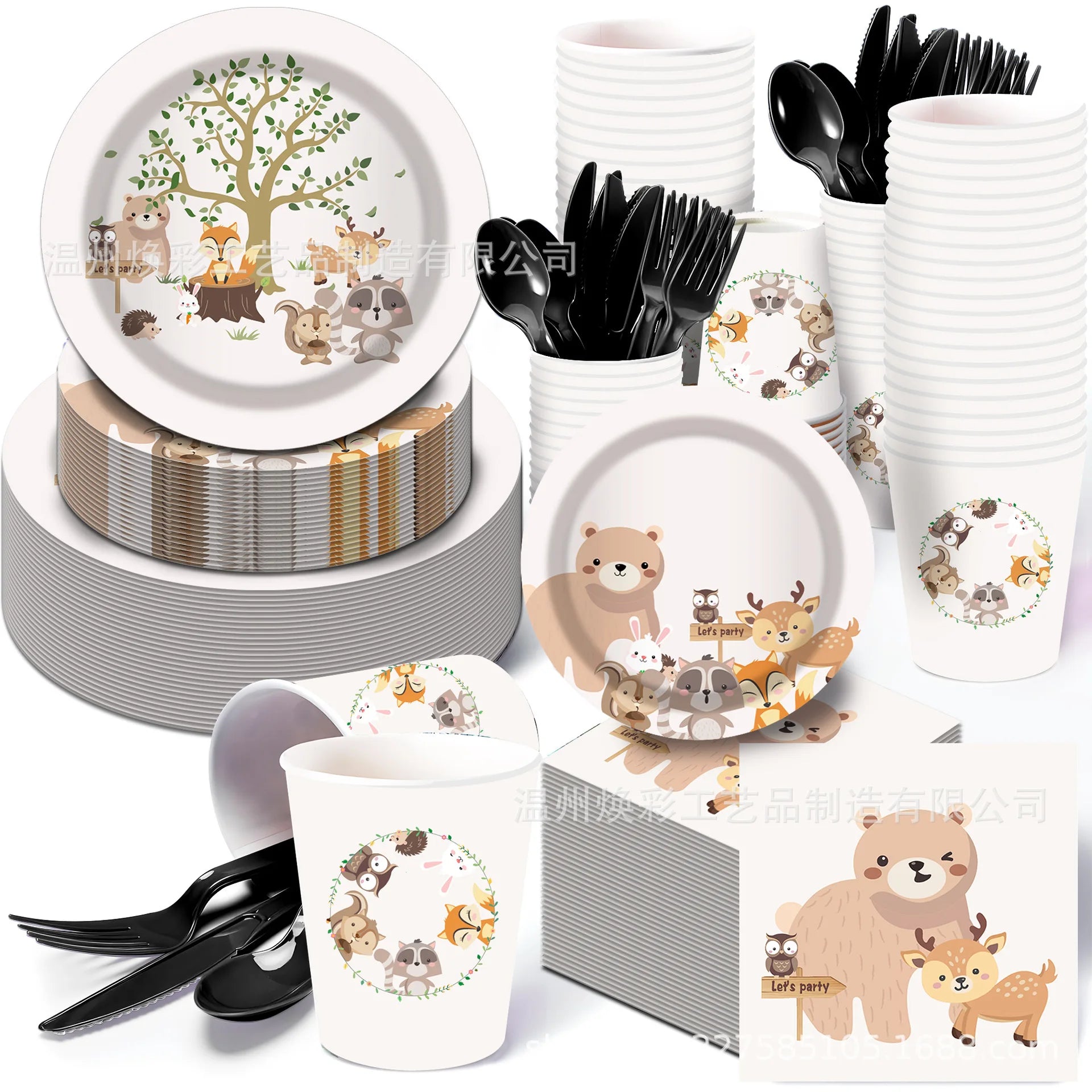 Cartoon Tiere Party Einweg Geschirr Wilde Bär Fuchs Wald Tiere Party DIY Dschungel Safari Alles Gute Zum Geburtstag Baby Dusche Dekor.