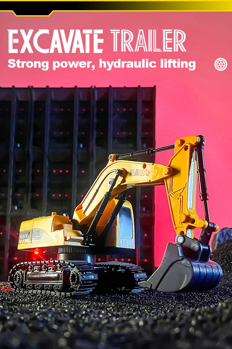 2 In 1 Rc Truck Combination Set Trailer Flat Trucks with 11Ch Excavator Engineer Vehicle 2.4G Remote Control Car Christmas Gifts.