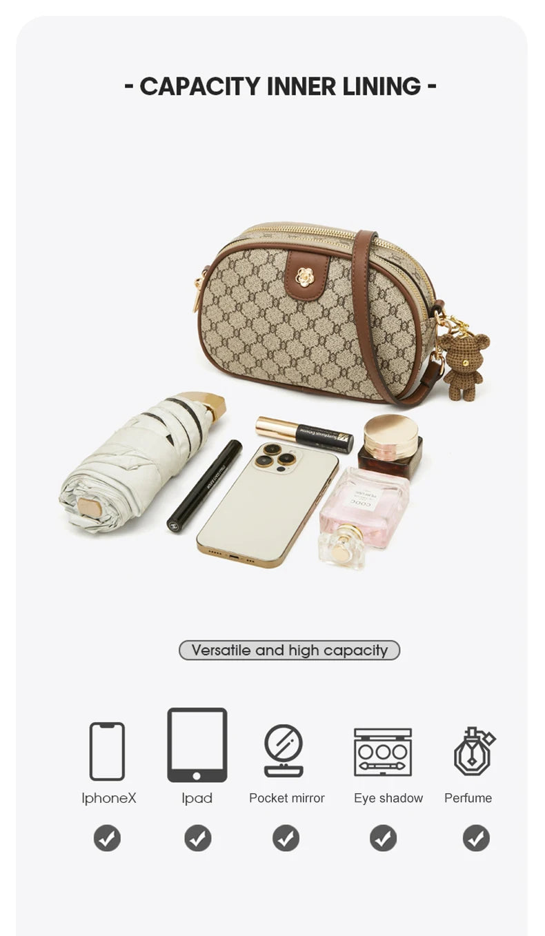 FOXER Women Small Shoulder Bag Fashion Monogram PVC Lady Crossbody Handbag with Adjustable Strap.