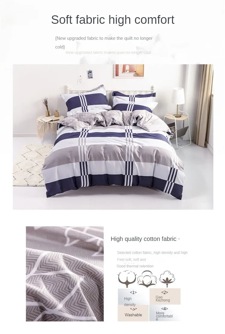 3PC 100% Cotton Duvet Cover Set Striped Printing 1PC Duvet Cover 2PC Pillowcase Cotton Soft Skin Friendly Bedding.