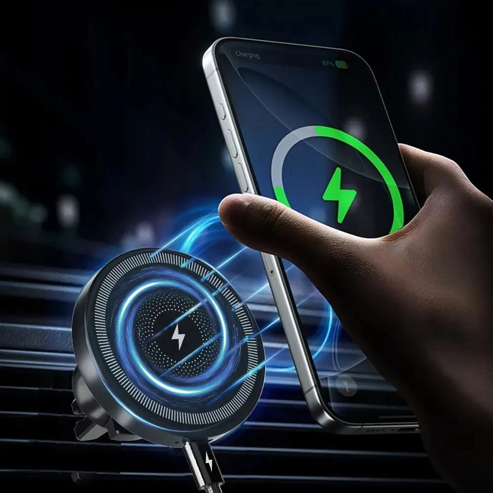 Magnetic Wireless Charger 360 Rotation Air Vent Phone Holder Stand For Magsafe iPhone 16 15 14 13 12 Pro Max Fast Charging Mount.