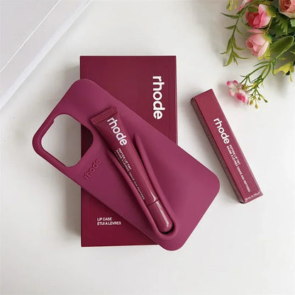Phone Case for IPhone 15 16 14 13 12 11 Pro Max Plus 17 Air Lip Gloss Holder Silicone Shockproof Cover with Box and Lipstick