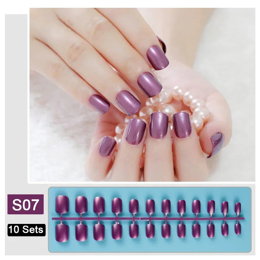 10 Sets/Pack Mixed Solid Colors Coffin Round Square Almond Shape False Nails Full Cover Nail Tips Short Fake Nails Tip Manicure