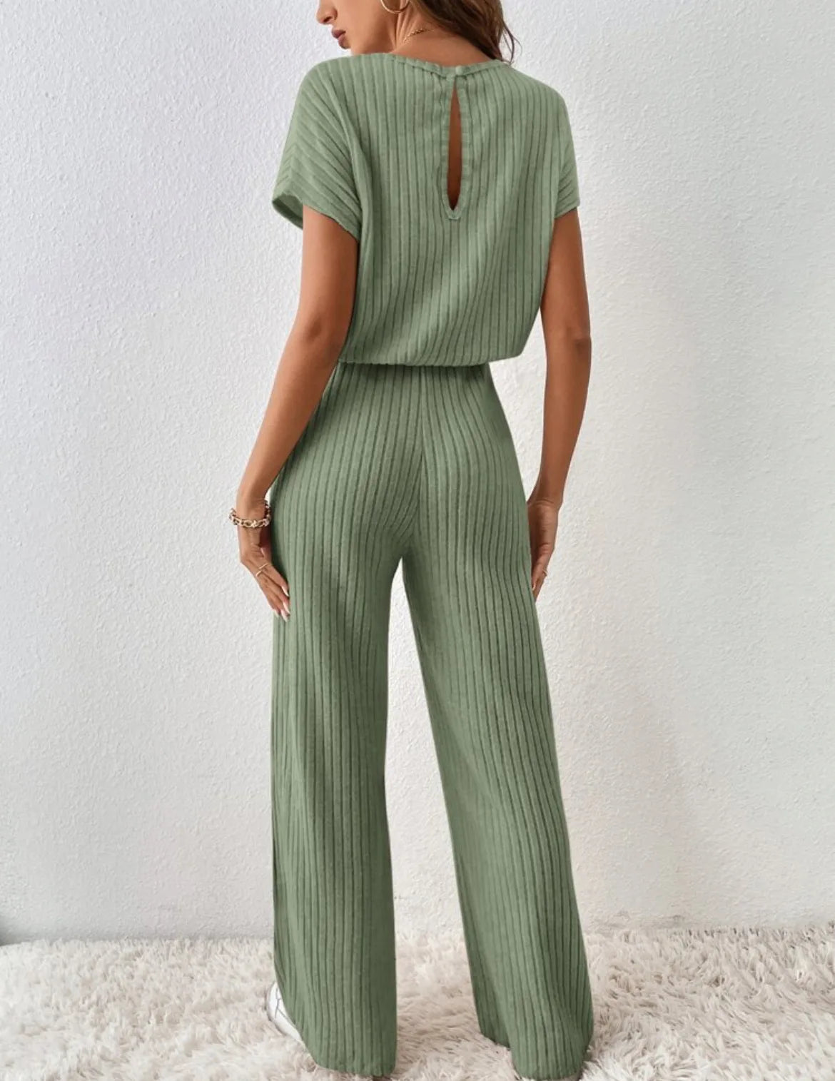 Two Piece Pant Sets Women Straight Pants Tops Pullover Short Sleeve Round Neck Spliced Top Solid Casual Streetwear Summer.