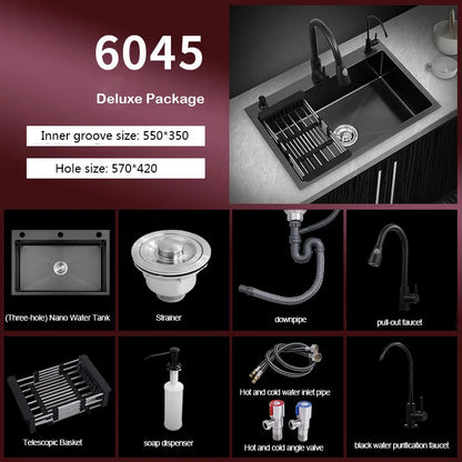 kitchen sink Black nano-sink single-slot household hand-washing basin kitchen large 304 stainless steel sink sink bowl