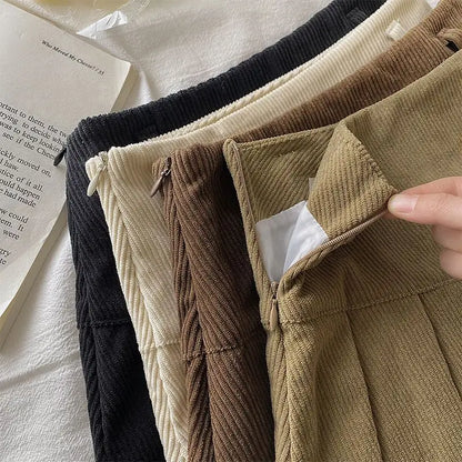 Pleated Mini Skirts Women Japan Students Corduroy Preppy Style Autumn Winter Basic Solid Bottoms Chic Vintage JK Slim All-match.