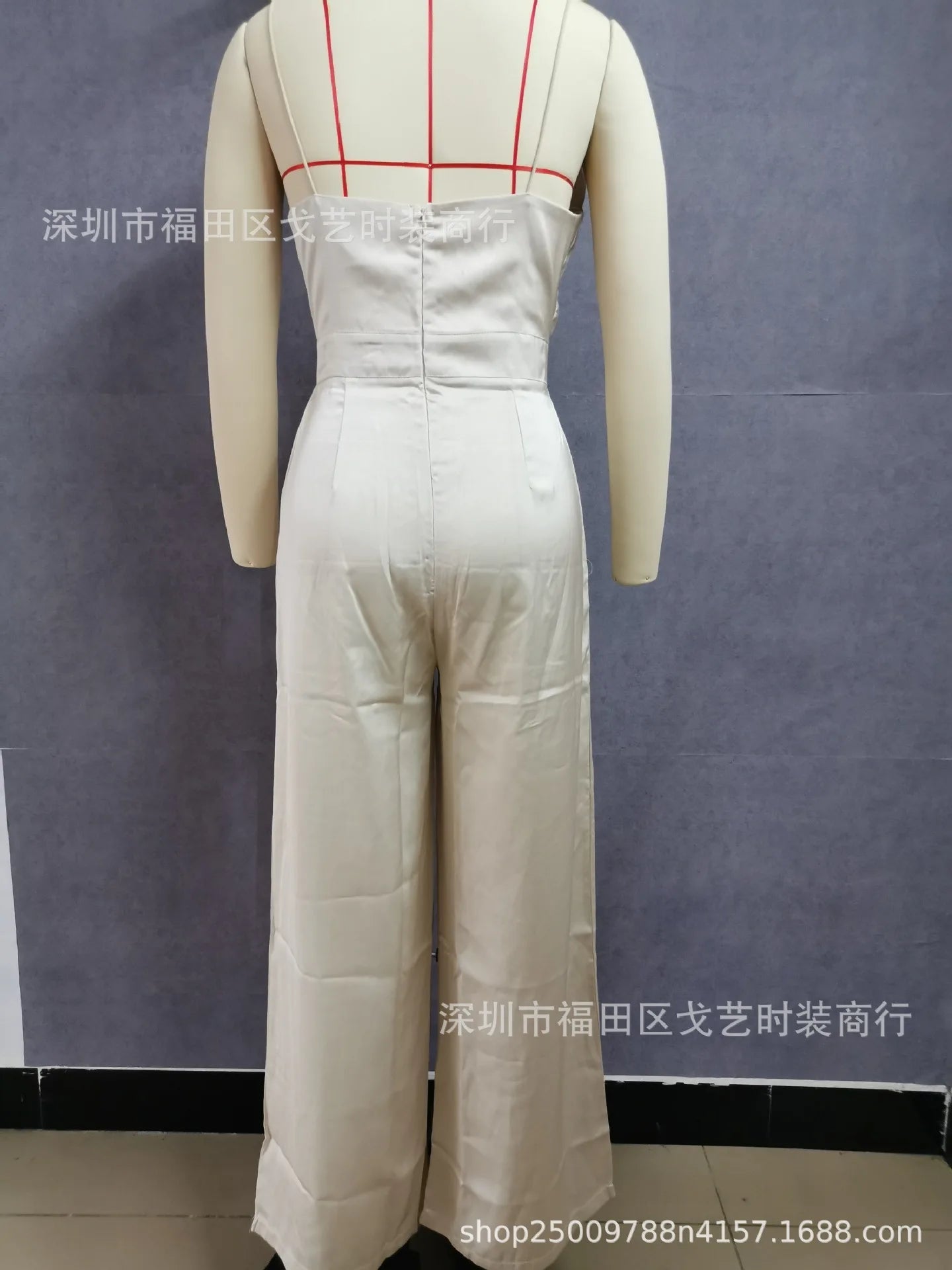 Summer Women's Sexy Sleeveless Spaghetti Jumpsuit Fashion Elegant Commuter High Waist Wide Leg Solid Color Casual Floor Pants