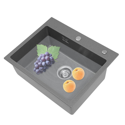 Küchenspüle aus Quarzstein, 21,65 x 17,7 Zoll tiefes Waschbecken mit großem Fassungsvermögen, starker Tragfähigkeit und effiziente Entwässerung für den Alltag