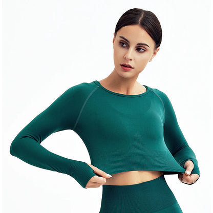 Women's Shirt Seamless Crop Top Fitness Shirts Long Sleeve Sports Top Woman Yoga Tops Activewear With Thumb Hole Sportswear.