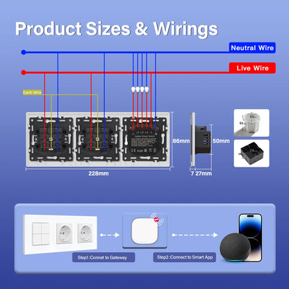 BSEED Zigbee Click Wandschalter Serie Intelligente Lichtschalter Gelbe Hintergrundbeleuchtung Glasrahmen Tuya-Schalter EU-Wandsteckdose USBC-Anschluss.