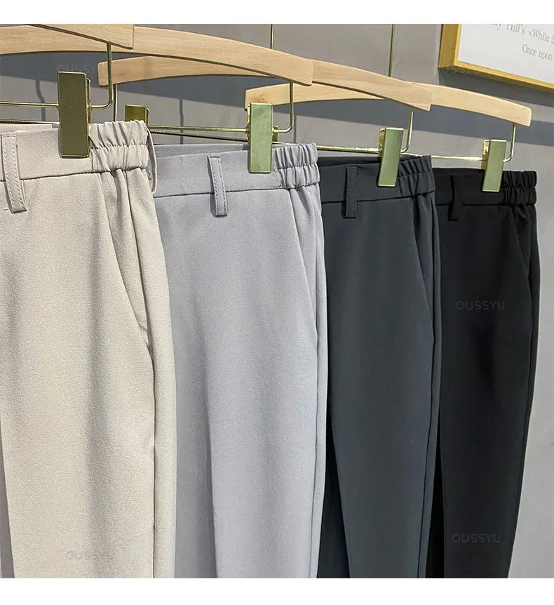 2025 Autumn Winter Men's Casual Pants Suit Pant Slim Fit Work Elastic Waist Jogging Business Trousers Male Black Plus Size 40 42.