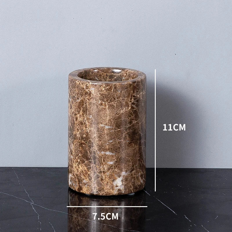 Emperador Badezimmer-Set aus dunklem Naturmarmor, braun, luxuriöser Zahnbürstenhalter, Seifenschale, Seifenspender, Badezimmer-Accessoires