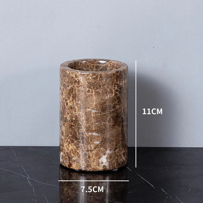 Emperador Badezimmer-Set aus dunklem Naturmarmor, braun, luxuriöser Zahnbürstenhalter, Seifenschale, Seifenspender, Badezimmer-Accessoires