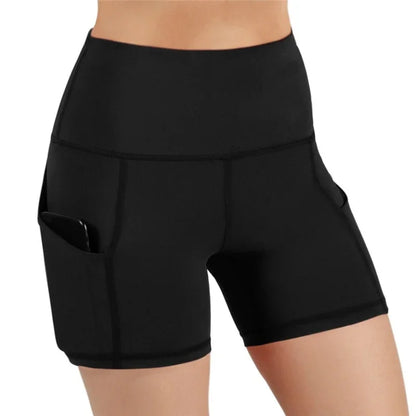 Women gym shorts High Waist Lifting Push Up Tight Yoga Cycling biker shorts Phone Pocket Jogging Running Fitness Short Pant lady