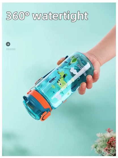 600ml Dinosaur Water Bottle For Kids Water Sippy Cup With Silicone Straw Leakproof Plastic Water Bottles Summer Kids Water Cup.