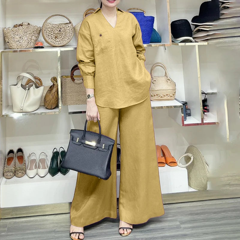 2025 ZANZEA Fashion Lapel Long Sleeve Tops Pant Suit Autumn 2 Piece Sets Women Outfits Office Pant Sets Casual Work OL Tracksuit.