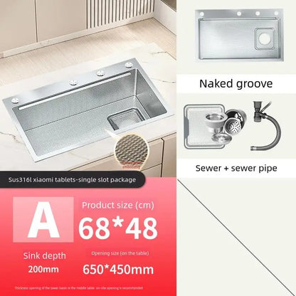 Corrosion Resistant Stainless Steel Household 316L Food Grade Kitchen Sink Large Single Slot Dish and Vegetable Wash Basin
