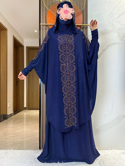 New Two Piece Set Solid Jilbab Prayer Muslim Abaya Set Women Prayer Garment Dress Hijab Long Khimar Skirt Sets Islamic Ramadan.
