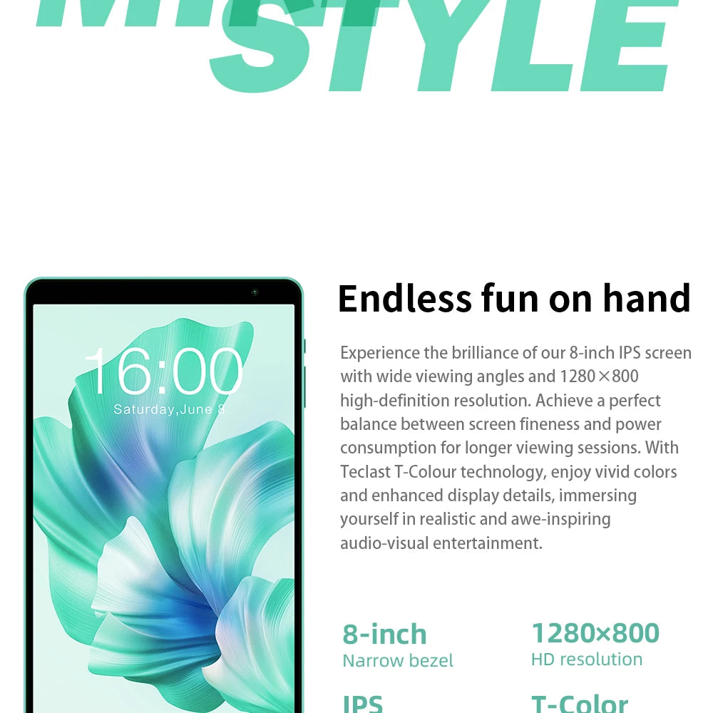 Teclast P85T 2024 Tablet Allwinner A523 8-core 1.8GHz/ 10GB(4GB+6GB) RAM/64GB ROM/8 Inch 800×1280iPS/WIFI5G/4G/5000mAh/Type-C/0.