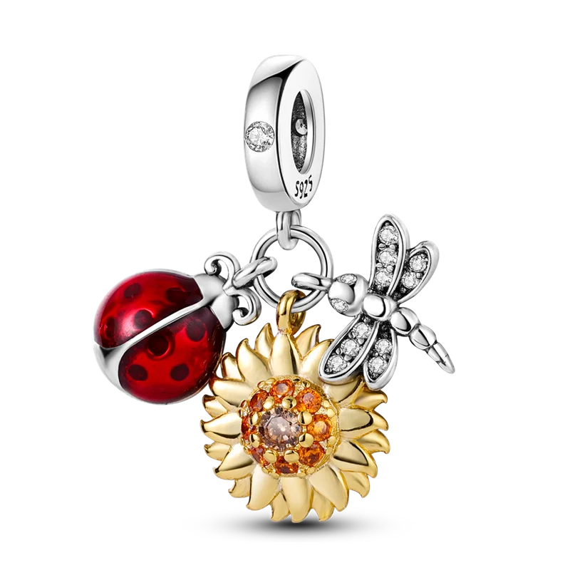 Flowers Series 925 Sterling Silver Sunflowers Tulip Carnation Charms Fit Original Bracelet  For Women Jewelry Making
