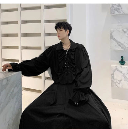 Pirate Shirt for Men Vintage Gothic Renaissance Style Frilled Lace-Up Medieval Buccaneer Blouse Top for All Seasons