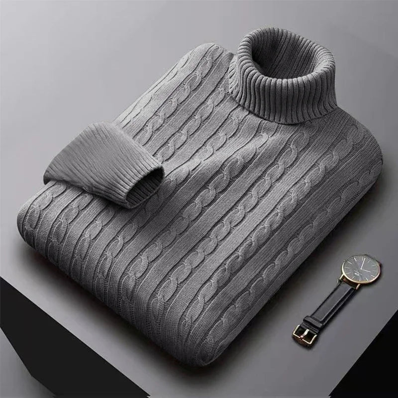 2025 New Men's High Neck Sweater Solid Color Pullover Knitted Warm Casual Turtleneck Sweatwear Woolen Mens Winter Outdoor Tops.