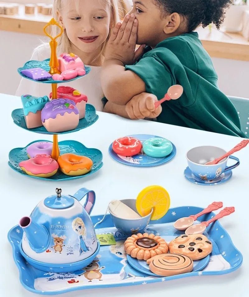 Kids Tea Party Set For Little Girls Mermaid Gift Pretend Toy Tin Tea Set Princess Tea Time Kitchen Pretend Play Tea Set Gift.
