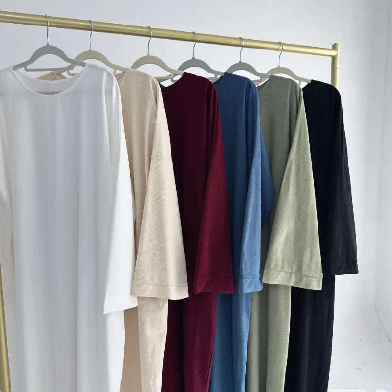 Warm Arabic Corduroy Abaya Dress for Women Ramadan Dubai Women Modest Muslim Coat Winter Islam Clothing New Turkey Solid Robe.