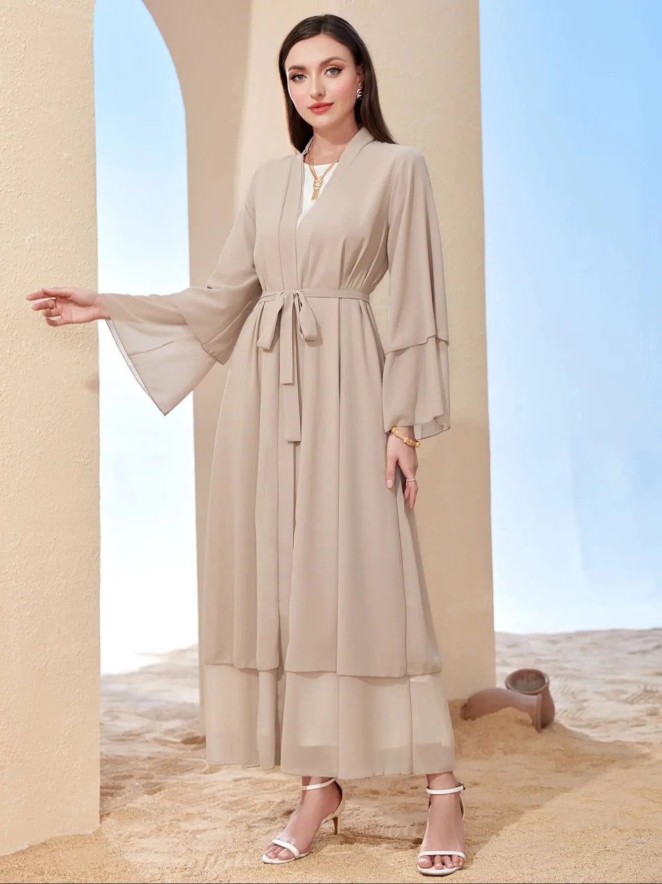 Ramadan  Islamic kebaya  Without Hijab, Long Sleeve Open Front Casual Abaya, Women's Clothing.