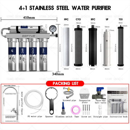 Kitchen Ultrafiltration Water Purifier Household Direct Drinking Water Purifier TapWater Purifier Five-Stage Water Filter System.