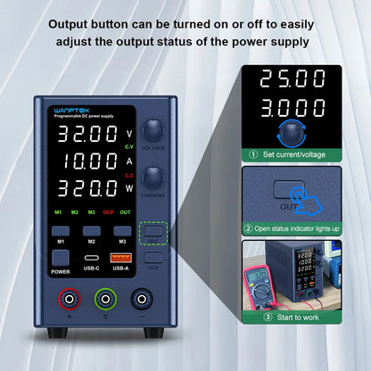 Wanptek Adjustable DC Power Supply 30V 10A LED Lab Bench Power Source Stabilized Switch Power Supply Voltage Regulator 60V 5A