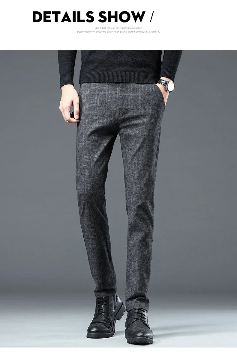 Spring Autumn Korea Plaid Pants Men Fashion Comfortable Elastic Casual Business Trousers Male Formal  Suit Pant.